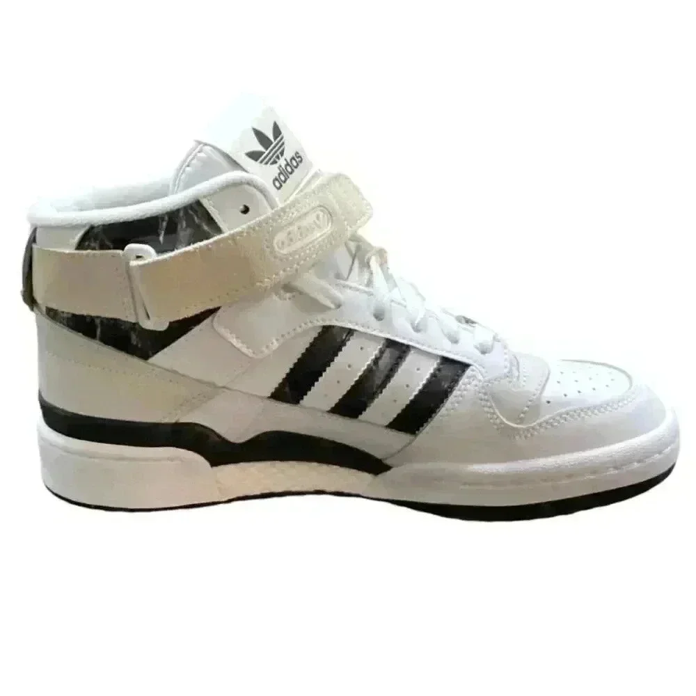 Adidas Basketball Shoes Women 9 White Black Marble Forum Mid Lace Up Sneaker NEW